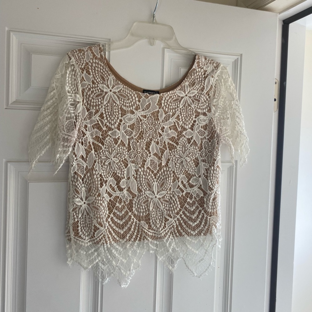 Express white lace short sleeve shirt
